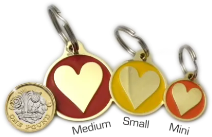 	Heart-shaped engraved dog tag with custom details on a UK dog collar