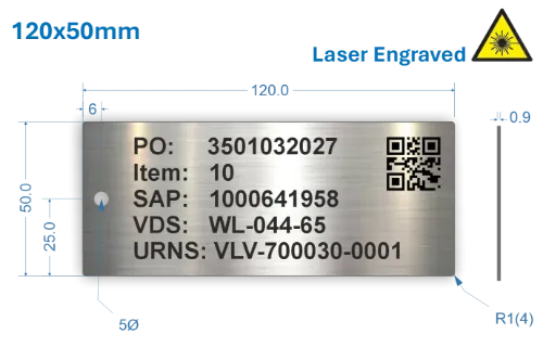 Picture of 120x50mm Laser Engraved  Stainless Steel Valve Tags